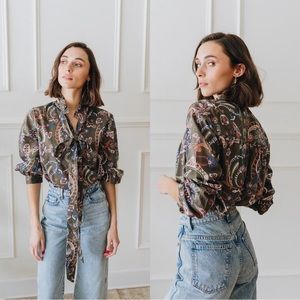 MILLE Resort Blair Top in La Marais Floral Paisley Neck Tie Long Sleeve Shirt